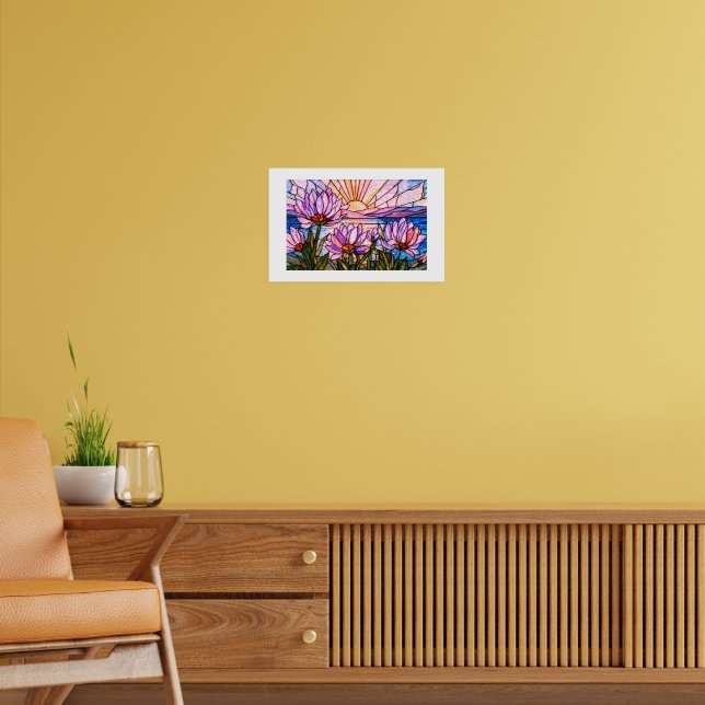 Affiche Fleur de Lotus Nénuphar Rose Violet Orange Coucher (Salon 2)