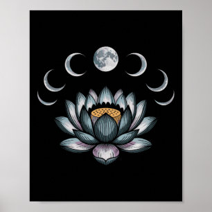 Affiche Fleur de Lotus Phases Lunaires Zen Amoureux de Yog