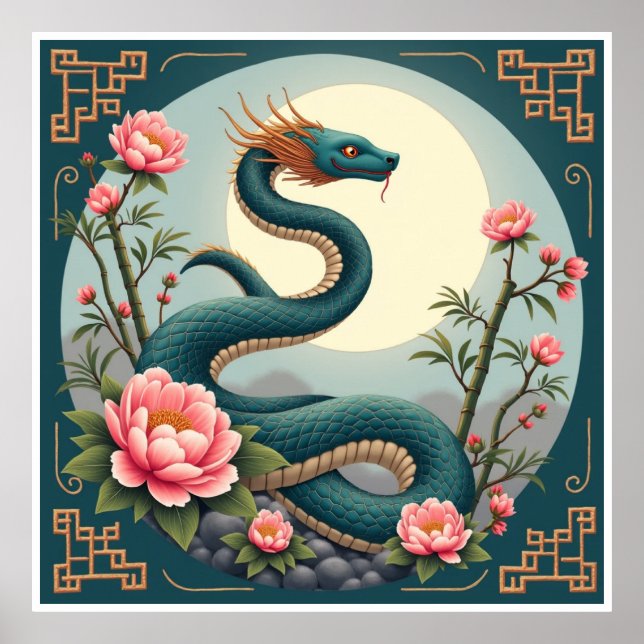 Affiche Fleur de lotus Serpent Bleu (Devant)