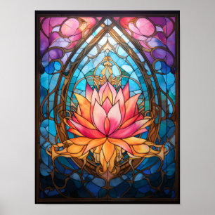 Affiche Fleur de Lotus Vitrail Sérène Botanica