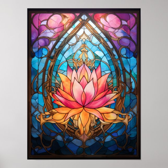 Affiche Fleur de Lotus Vitrail Sérène Botanica (Devant)