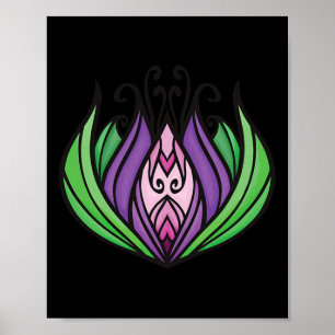 Affiche Fleur de lotus zen violet, rose et vert
