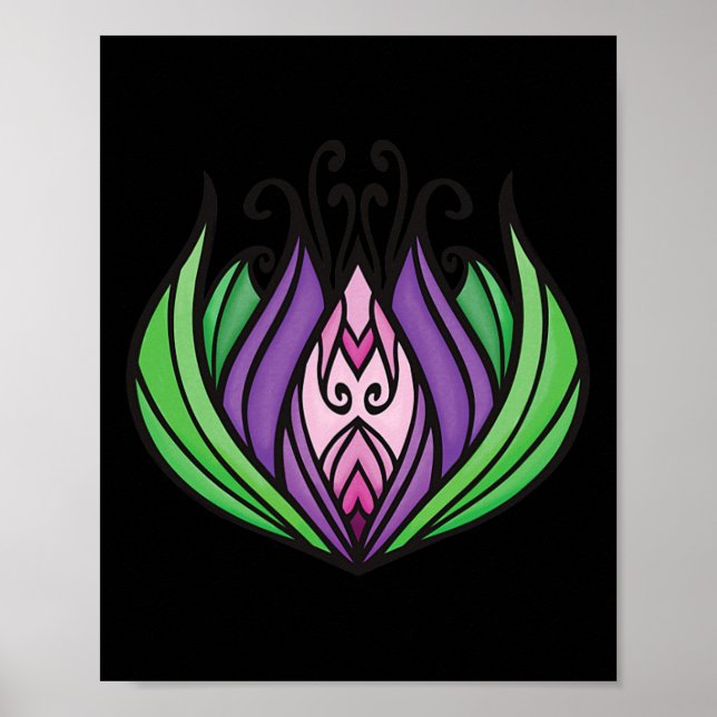 Affiche Fleur de lotus zen violet, rose et vert  (Devant)