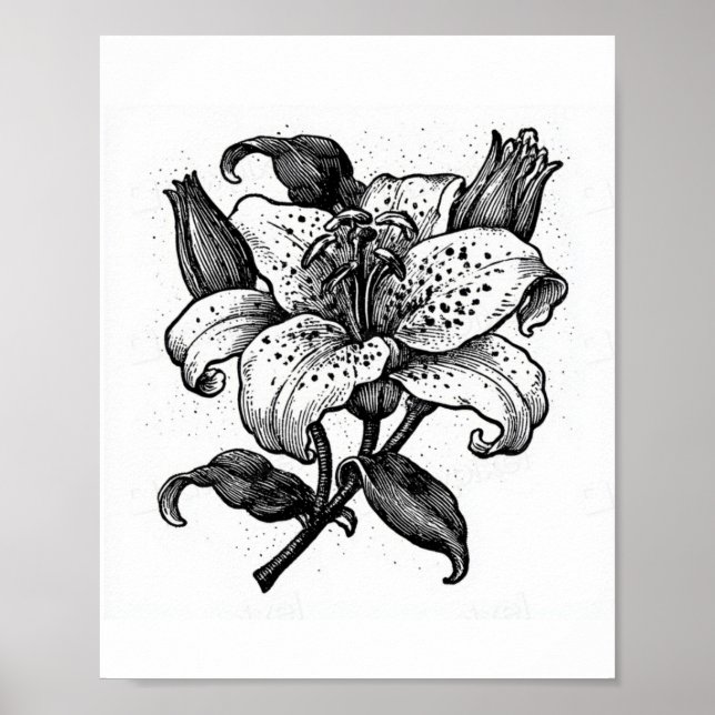 Affiche Fleur de lys noir et blanc vintage (Devant)