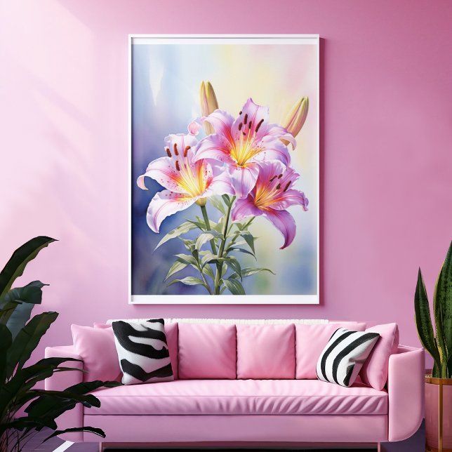 Affiche Fleur de lys tropical rose coloré  (Créateur téléchargé)