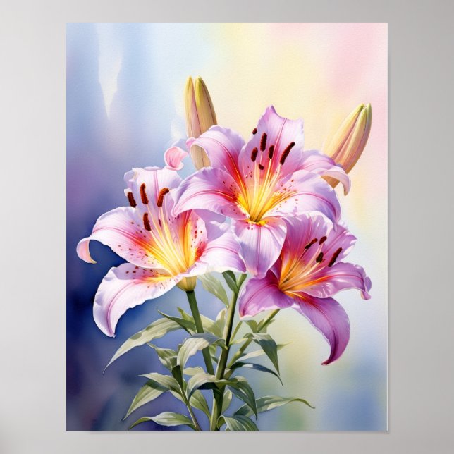 Affiche Fleur de lys tropical rose coloré  (Devant)