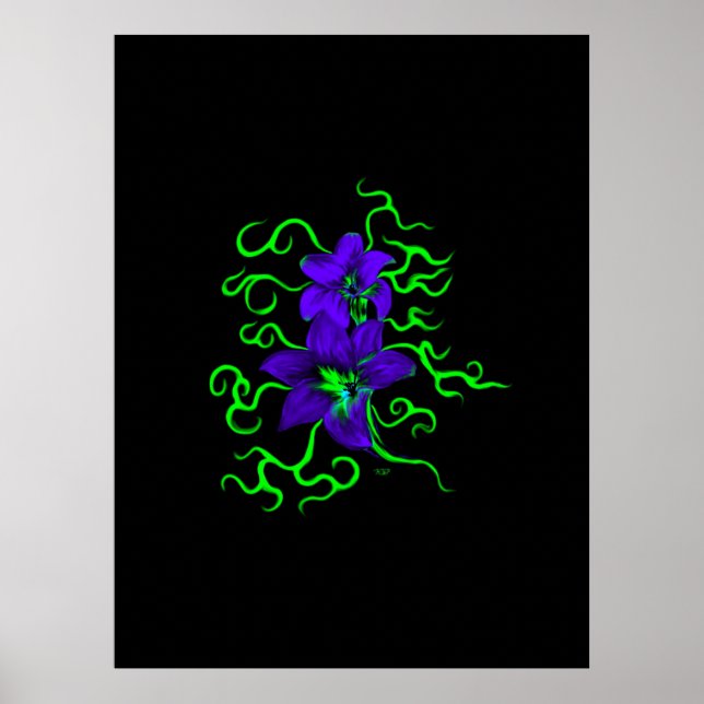 Affiche fleur de lys violet sur noir (Devant)