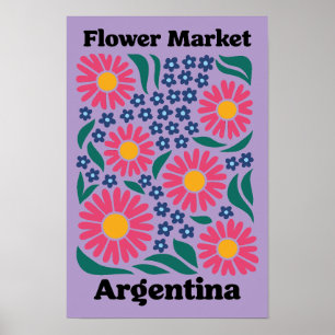 Affiche Fleur de Marguerite Rose du Marché Fleuriste Vinta