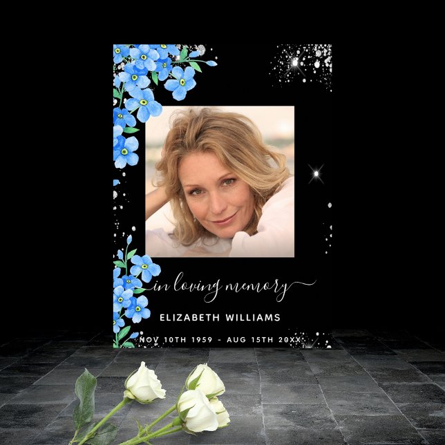 Affiche Fleur de myosotis noir photo mémorial funéraire (Créateur téléchargé)