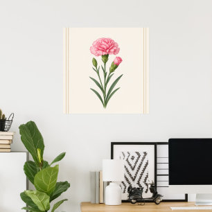 Affiche Fleur de naissance de janvier, Carnation Botanique