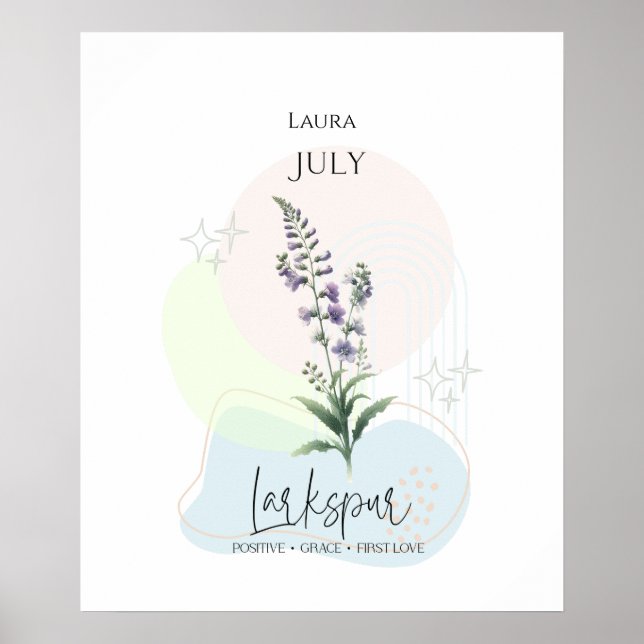 Affiche Fleur de naissance de Larkspur pour juillet (Devant)