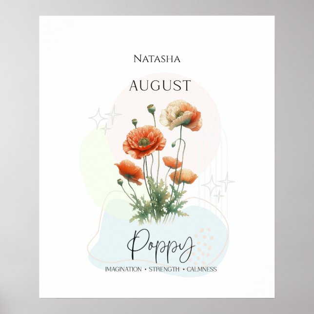 Affiche Fleur de naissance du pavot pour août (Devant)
