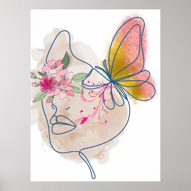Affiche Fleur de papillon - Abstrait Floral Face Art" (Devant)