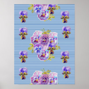 Affiche Fleur de Pâquerette Bleue Style Shabby Chi