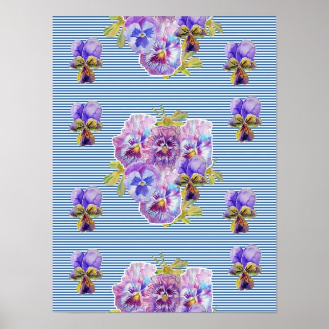Affiche Fleur de Pâquerette bleue Style Shabby Chi (Devant)