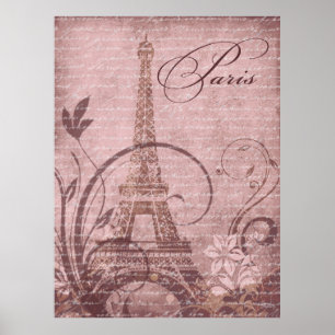 Affiche Fleur de Paris Tour Eiffel 30 x 40" rose