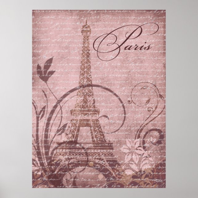Affiche Fleur de Paris Tour Eiffel 30 x 40" rose (Devant)