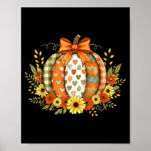 Affiche Fleur de patchwork de citrouille Thanksgiving auto