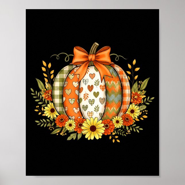 Affiche Fleur de patchwork de citrouille Thanksgiving auto (Devant)