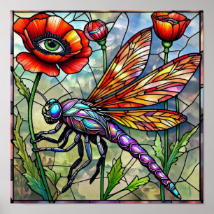 Affiche Fleur de pavot libellule passionnée d'insectes bot