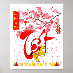 Affiche Fleur de pêcher Nouvel An lunaire vietnamien Cheva