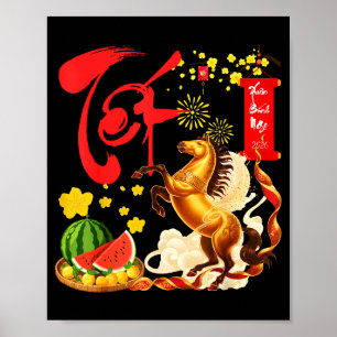 Affiche Fleur de pêcher Nouvel An lunaire vietnamien Cheva
