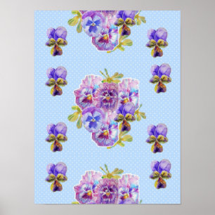 Affiche Fleur de Pensée point bleu Shabby Chic