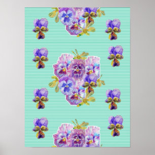Affiche Fleur de pensée turquoise Shabby Chic