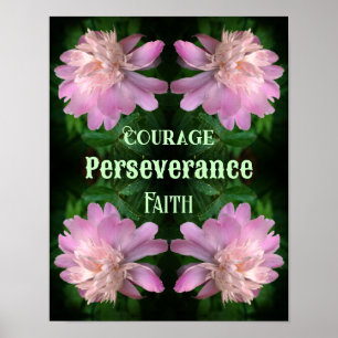 Affiche Fleur de pivoine de courage Art Paroles Inspirante