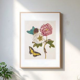 Affiche Fleur de pivoine rose vintage, illustration floral
