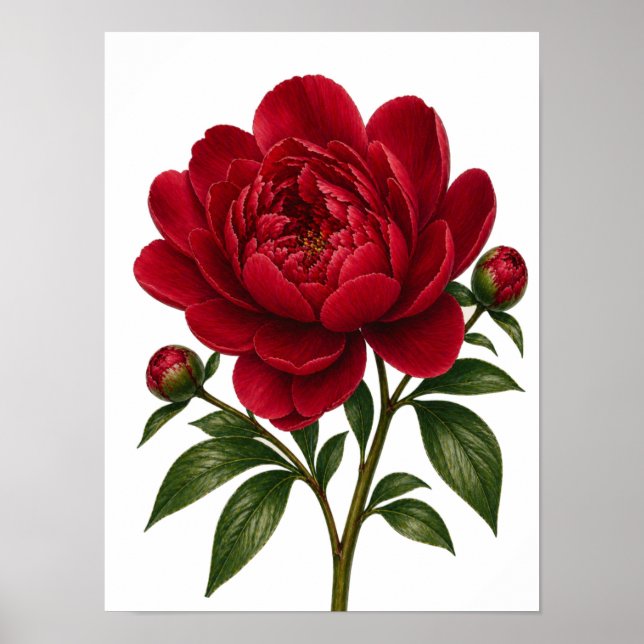 Affiche Fleur de pivoine rouge vue de face (Devant)