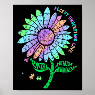 Affiche Fleur de puzzle de sensibilisation à la santé ment