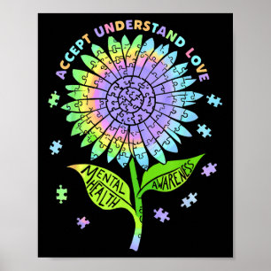 Affiche Fleur de puzzle de sensibilisation à la santé ment