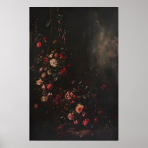 Affiche Fleur de Rose Botanique Fleurie Sombre Humeur, Som