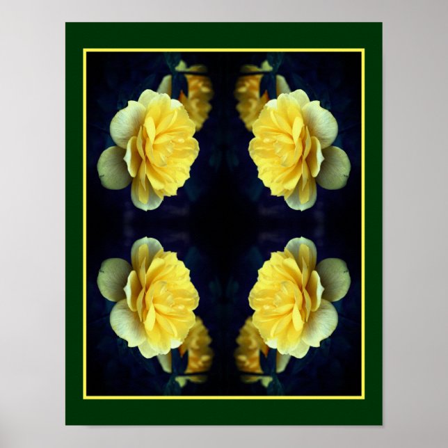 Affiche Fleur de rose jaune dans miroir en fleurs complète (Devant)