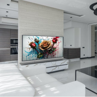 Affiche Fleur de rose jaune et bourgeons de rose rouge