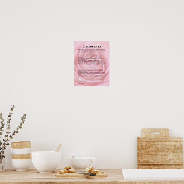 Affiche Fleur de rose rose Déiderata Poème (Cuisine)