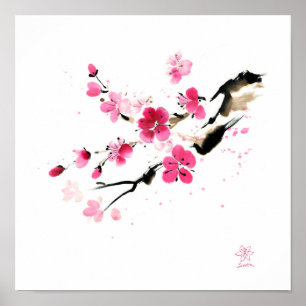Affiche Fleur de Sakura. Peinture