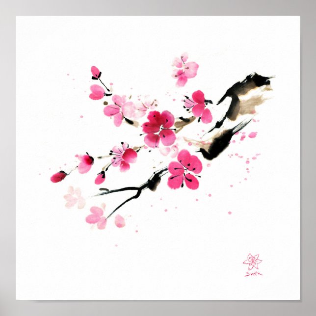 Affiche Fleur de Sakura. Peinture (Devant)