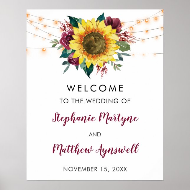 Affiche Fleur de tournesol rustique Mariage (Devant)