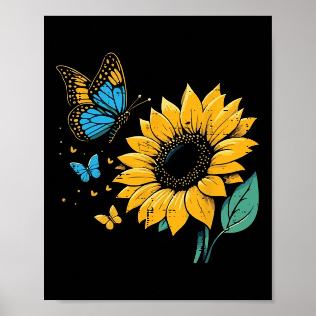 Affiche Fleur de tournesol ukrainienne papillon filles enf (Devant)