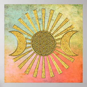 Affiche Fleur de vie avec la lune