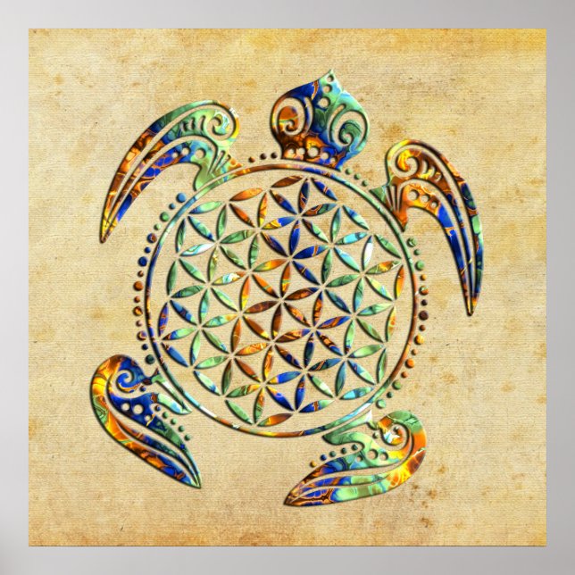 Affiche Fleur de vie / Blume des Lebens - couleur tortue (Devant)