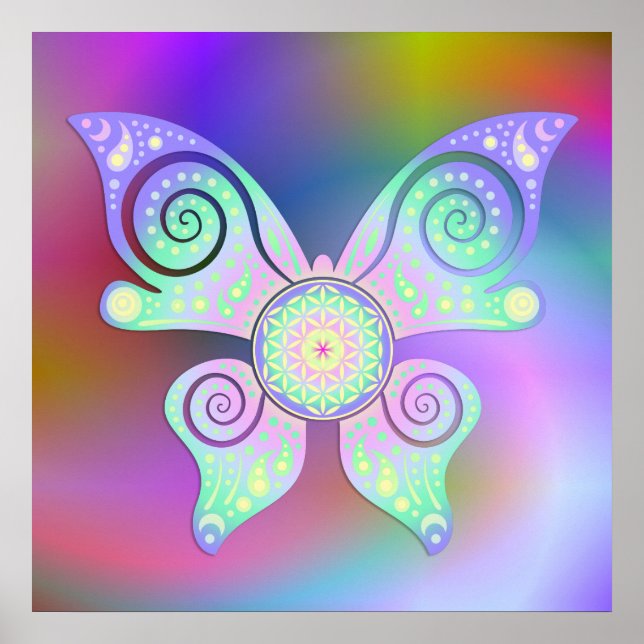 Affiche Fleur de vie / Blume des Lebens - papillon (Devant)