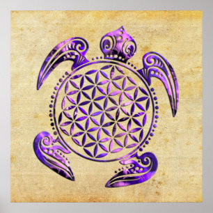 Affiche Fleur de vie / Blume des Lebens - tortue violet