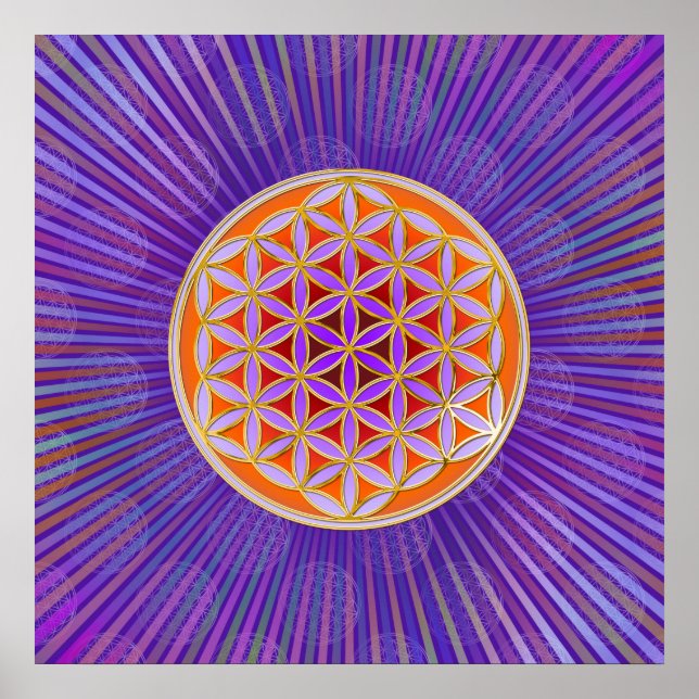 Affiche Fleur de vie - Bouton Style violet orange (Devant)