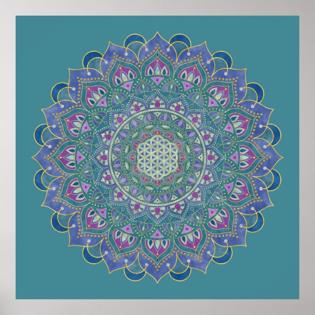 Affiche Fleur de Vie - Mandala de style indien 1 (Devant)