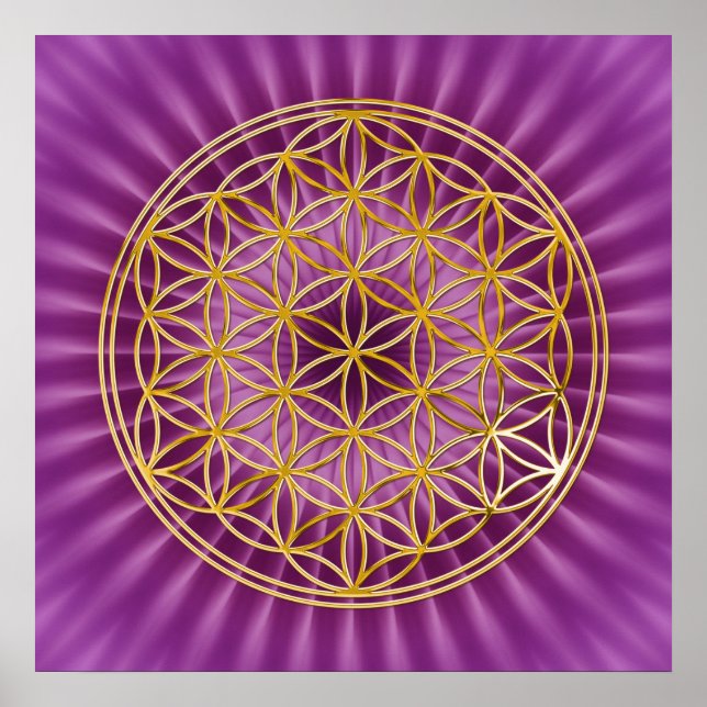 Affiche Fleur De Vie | or, brillance magenta (Devant)