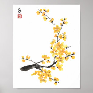 Affiche Fleur d'eau de prunier jaune de printemps doré