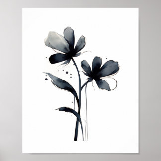 Affiche Fleur d'encre minimaliste Art floral Abstrait